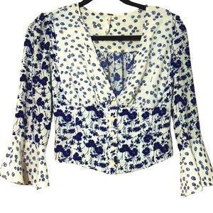 Free People Floral Blue and White Boho Women's Top